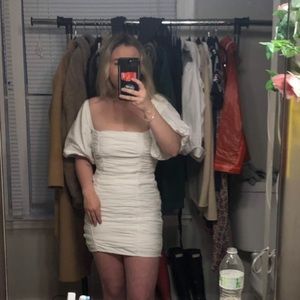 Princess Polly Size 4 White Dress with Puffer sleeves.